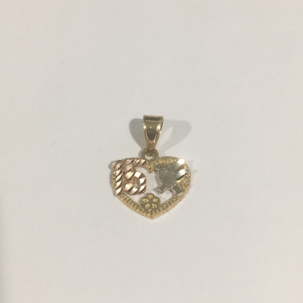 14k Tri Color Gold Sweet 15 Heart ❤️ Shape Charm